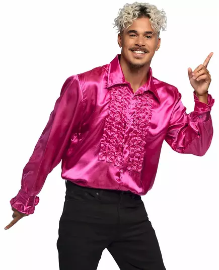 Roze disco overhemd, Maat: XX-Large (58/60)