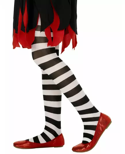 Collants rayés blanc et noir fille, Taille: 11–14 ans (L)