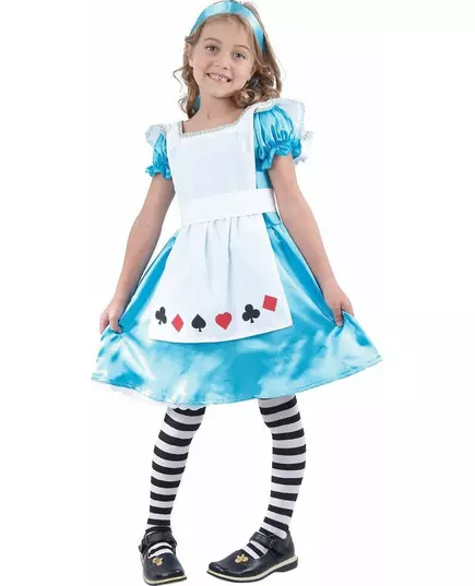 Alice kostuum voor meisjes, Maat: 7–9 jaar (120–130 cm)