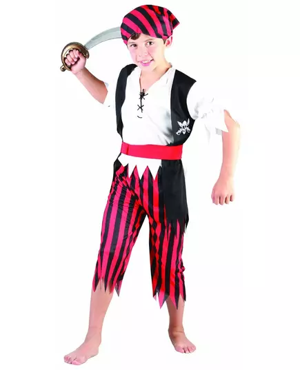 Déguisement pirate rayures noires et rouges garçon, Taille: 10–12 ans (130–140 cm)