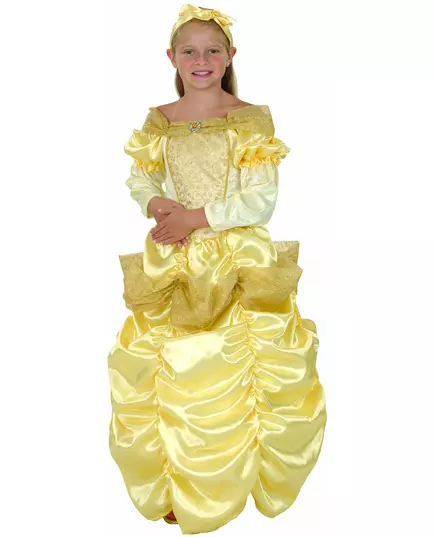 Geel satijnachtig prinses kostuum voor meisjes, Maat: 7–9 jaar (120–130 cm)