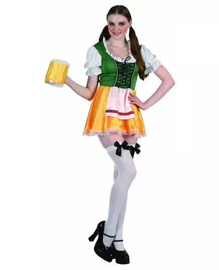 Déguisement bavaroise jaune et verte femme, Taille: Medium/Large