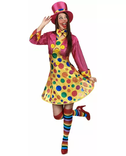 Clownskostuum met grote stippen voor vrouwen, Maat: Medium/Large