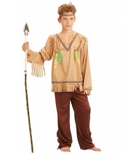 Costume indien à franges et col en V pour garçons, Taille: 10–12 ans (130–140 cm)