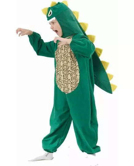 Gele en groene dinosaurus outfit voor kinderen, Maat: 7–9 jaar (120–130 cm)