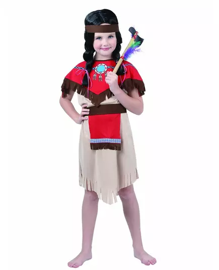 Rode en beige indiaan outfit voor meisjes, Maat: 7–9 jaar (120–130 cm)