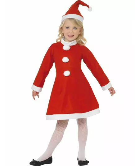 Déguisement Mère Noël robe pompons fille, Taille: 7–9 ans (130/143 cm)