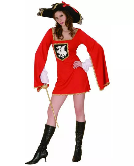Verkleedkostuum mousketier rood voor dames Feestkleding, Maat: M