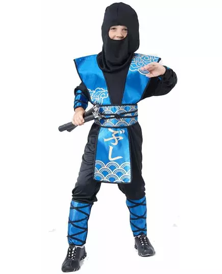 Blauw ninja kostuum voor jongens, Maat: 10–12 jaar (130–140 cm)