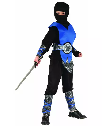 Déguisement ninja bleu et gris garçon, Taille: 10–12 ans (130–140 cm)