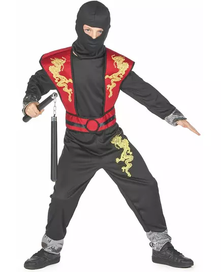 Gele en rode draak ninja outfit voor jongens, Maat: 7–9 jaar (120–130 cm)