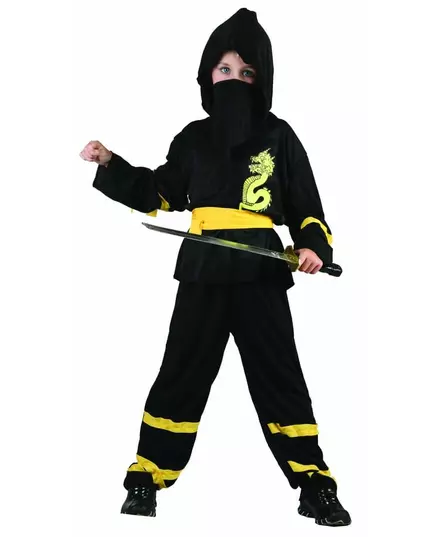 Gele draak ninja kostuum voor jongens, Maat: 10–12 jaar (130–140 cm)
