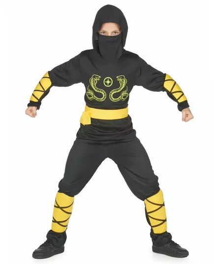 Déguisement ninja noir et jaune garçon, Taille: 10–12 ans (130–140 cm)