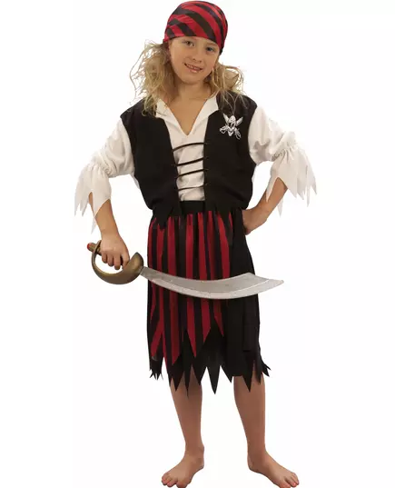 Déguisement pirate corsaire noir et rouge fille, Taille: 7–9 ans (120–130 cm)