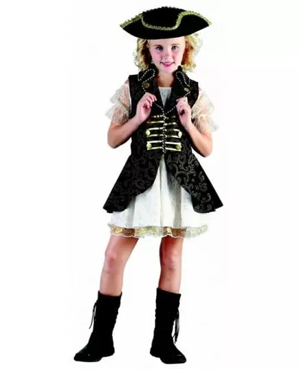 Blauw piraten kostuum voor meisjes, Maat: 7–9 jaar (120–130 cm)