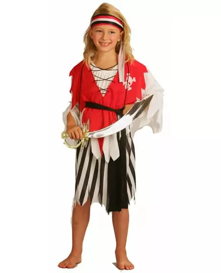 Schrik van de zeeën piratenpak voor meisjes, Maat: 7–9 jaar (120–130 cm)