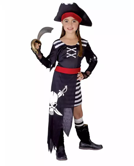 Strijdlustige piraat outfit voor meisjes, Maat: 7–9 jaar (120–130 cm)