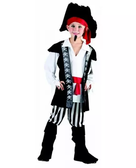 Déguisement pirate avec rayures noires et blanches garçon, Taille: 10–12 ans (130–140 cm)