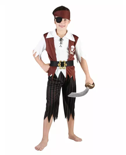 Bruine piraten outfit voor jongens, Maat: 7–9 jaar (120–130 cm)