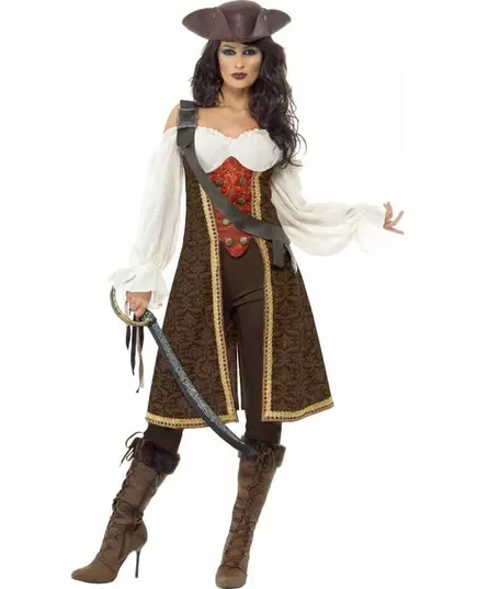 Bruin piraten kostuum voor dames, Maat: Large