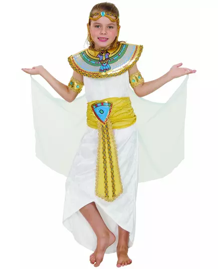 Wit en goudkleurig Egyptisch kostuum voor meisjes, Maat: 10–12 jaar (130–140 cm)