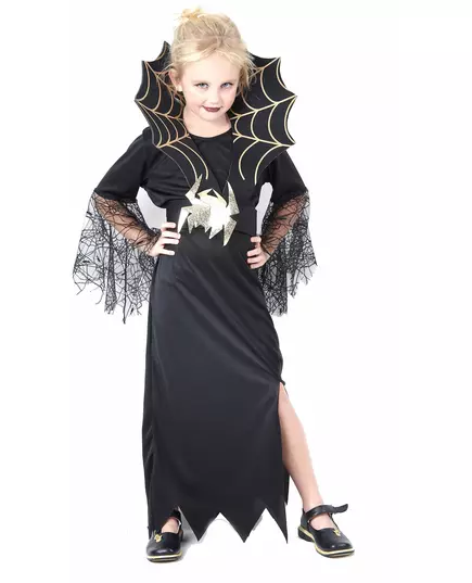 Déguisement sorcière araignée dorée fille Halloween, Taille: 10–12 ans (130–140 cm)