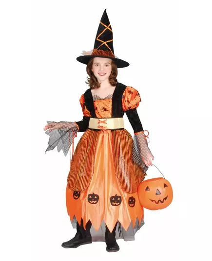 Déguisement sorcière orange fille Halloween, Taille: 4–6 ans (110–120 cm)