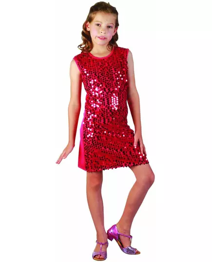 Déguisement disco fille rouge à paillettes, Taille: 10–12 ans (130–140 cm)