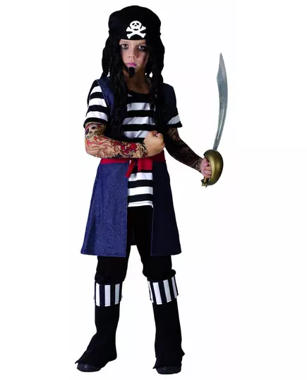 Getatoeëerde piraten kostuum, Maat: 10–12 jaar (130–140 cm)