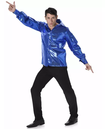 Blauw disco overhemd voor heren, Maat: X-Large