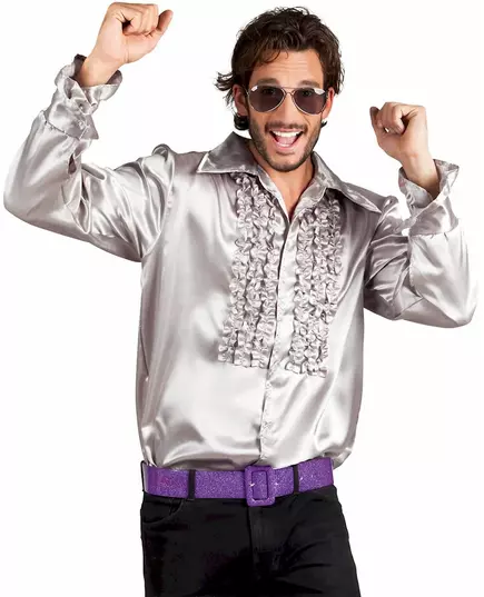 Zilver disco overhemd voor heren, Maat: Large (52/54)