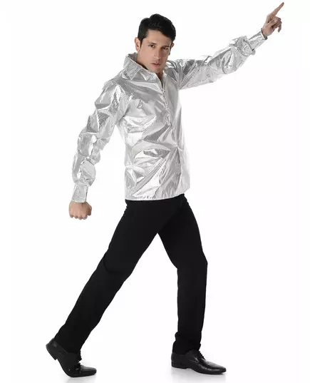 Zilverkleurig disco shirt voor volwassenen, Maat: Large