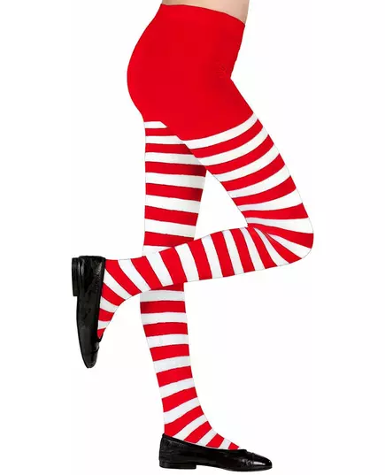 Rood met wit gestreepte panty's voor kinderen, Maat: 4–5 jaar (116 cm)