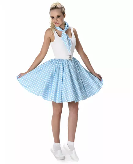 Déguisement années 50 bleu clair à pois femme, Taille: Medium