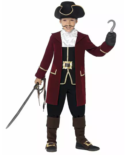 Rood piraten kapitein pak voor jongens, Maat: 7–9 jaar (130/143 cm)