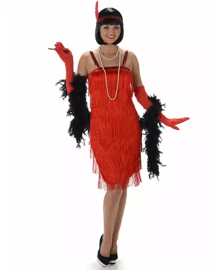 Déguisement charleston rouge à franges femme, Taille: Large