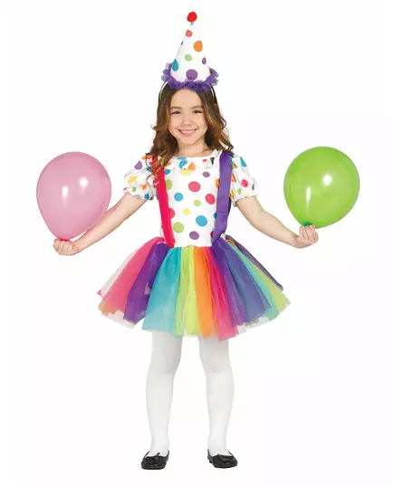 Kleurrijk clownskostuum voor meisjes, Maat: 7–9 jaar