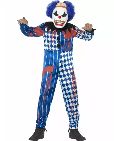 Déguisement clown arlequin enfant Halloween, Taille: 10–12 ans (145/158 cm)