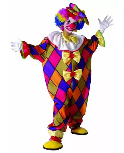 Veelkleurige clown kostuum voor kinderen, Maat: 7–9 jaar (120–130 cm)