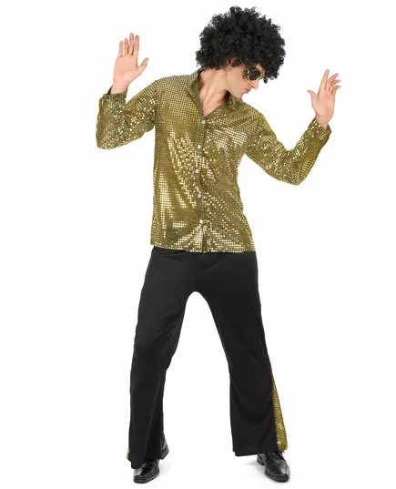 Déguisement disco doré à paillettes homme, Taille: Large