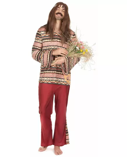 Bordeaux rood hippie kostuum voor mannen, Maat: Small