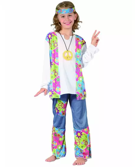 Flower Power kostuum voor meisjes, Maat: 10–12 jaar (130–140 cm)