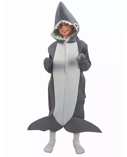 Grijze met witte haaien outfit voor kinderen, Maat: 10–12 jaar (130–140 cm)