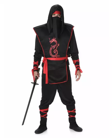 Zwart ninja pak met rode draak voor mannen, Maat: Large