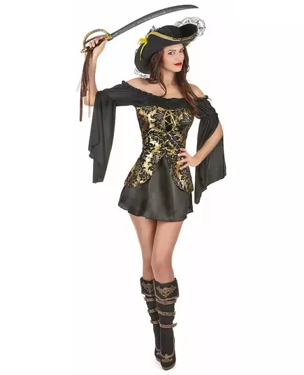 Déguisement Pirate noir et doré femme, Taille: Medium/Large