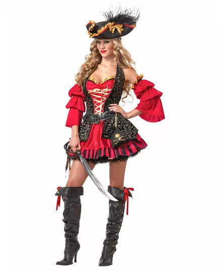 Déguisement Pirate rouge pour femme - Premium, Taille: X-Small (36/38)