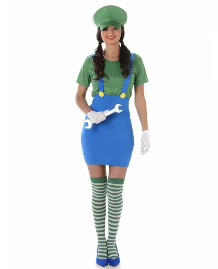 Déguisement plombier vert femme, Taille: Medium