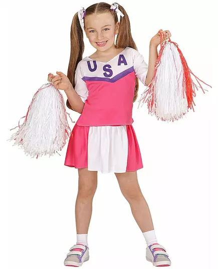 Déguisement pompom girl rose et blanche fille, Taille: 5–7 ans (128 cm)