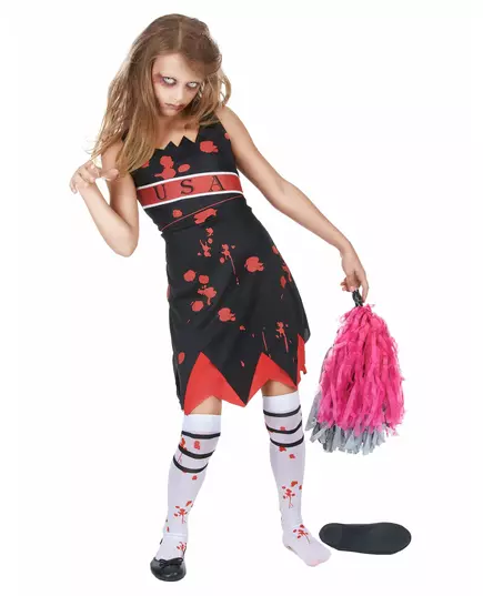 Déguisement pompom girl zombie fille Halloween, Taille: 10–12 ans (L)