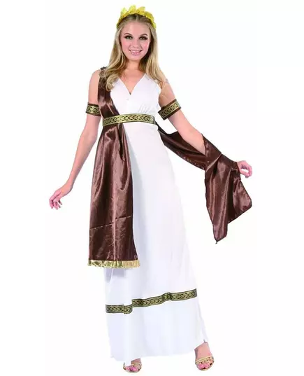 Wit en bruin Romeins kostuum voor dames, Maat: Medium